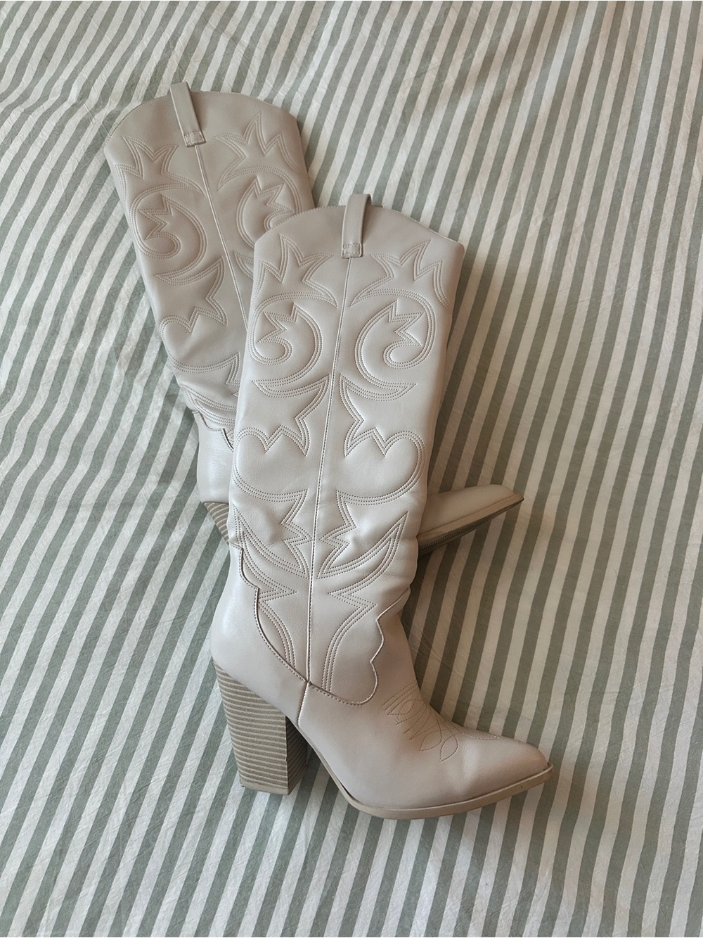 Steve Madden Cream Western Knee Boots with Block Heel